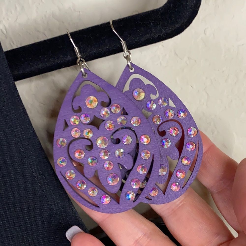 Purple Teardrop Rhinestone Earrings